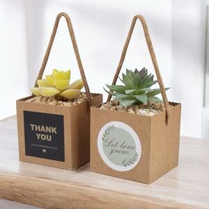 40 Plain Small Cardboard Square Rectangle Gift Bpxes 2.5" with Handle & Stickers